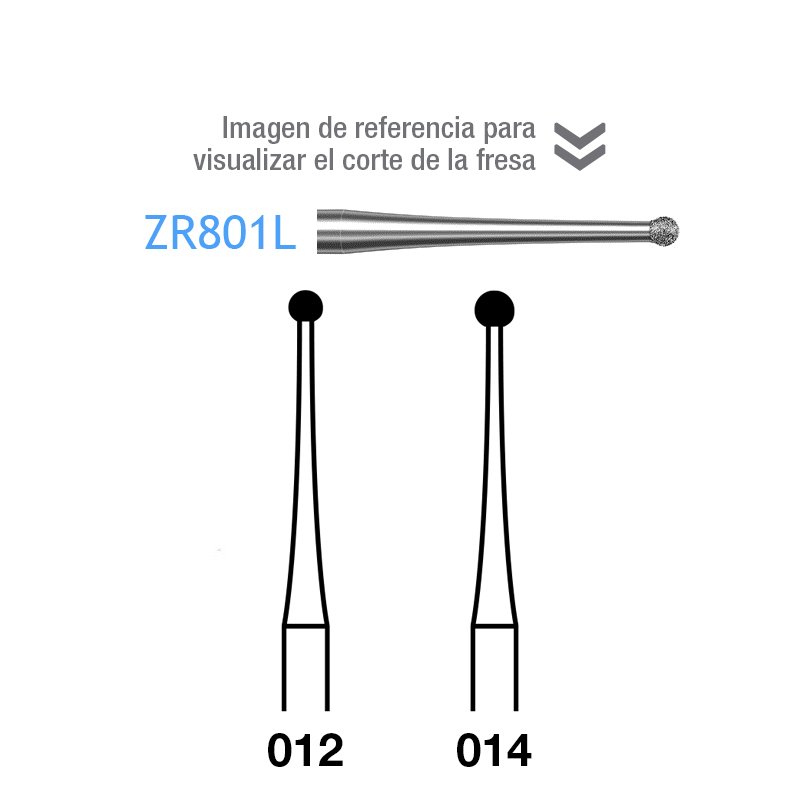 Fresas Diamante ZR801L-315 Komet - Caja de 5 unidades. Para turbina, tallo largo. Especial para circonio.