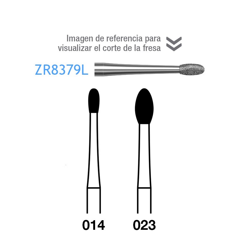 Fresas Diamante ZR8379L Komet - Caja de 5 unidades. Para turbina, tallo largo. Especial para circonio.