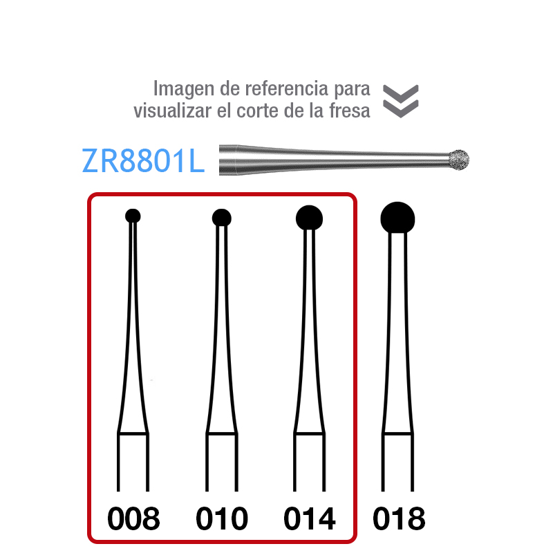 Fresas Diamante ZR8801L Komet - Caja de 5 unidades. Para turbina, tallo largo. Especial para circonio.