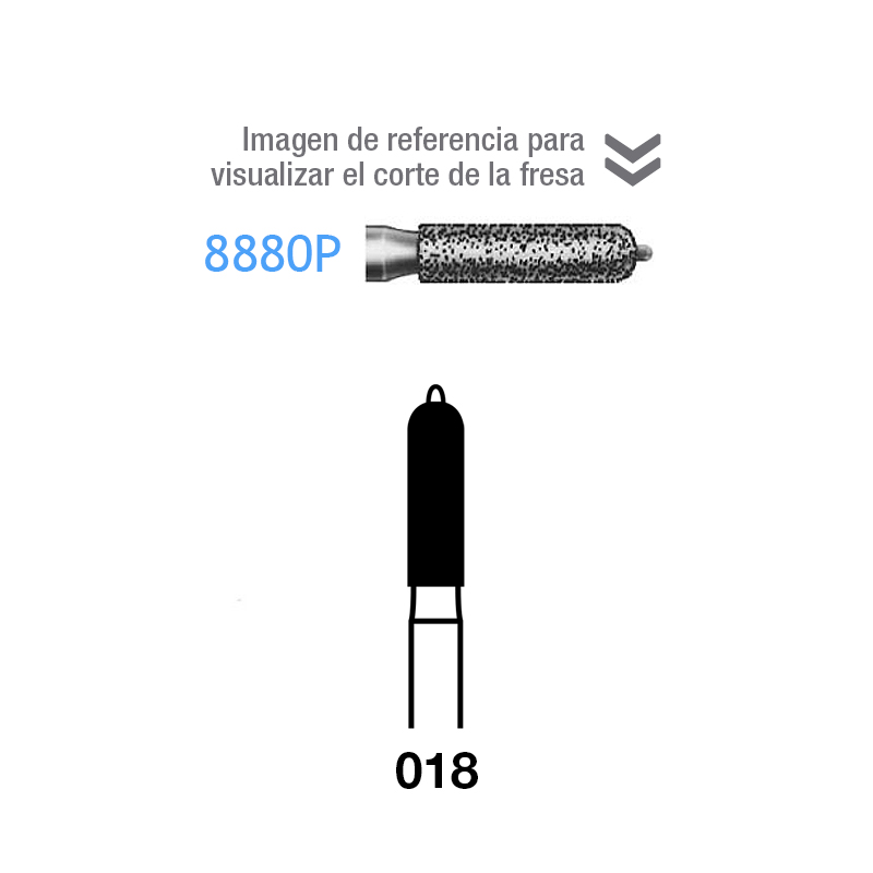 Fresas Diamante 8880P-314-018 FG grano medio 107 micras con guía para pins Komet - Caja de 5 unidades. Para turbina
