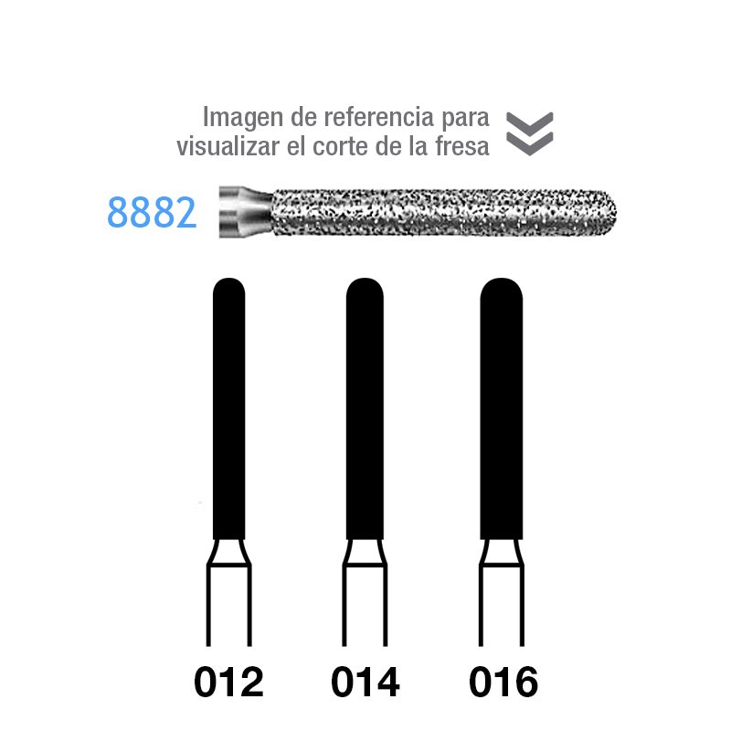 Fresas diamante 8882 FG aro rojo grano fino 46 micras Komet - Caja de 5 unidades. Para turbina.