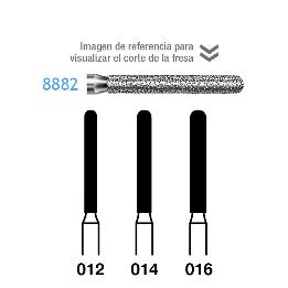 Fresas diamante 8882 FG aro rojo grano fino 46 micras Komet - Caja de 5 unidades. Para turbina.