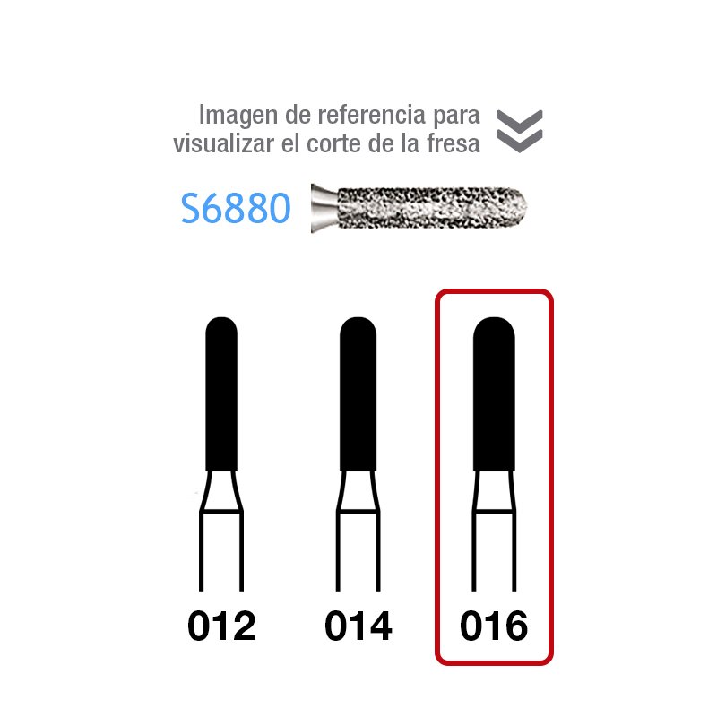 Fresas Diamante S6880-314-016 FG dorada grano grueso Serie 2000 170 micras  Komet - Caja de 5 unidades. Para turbina.