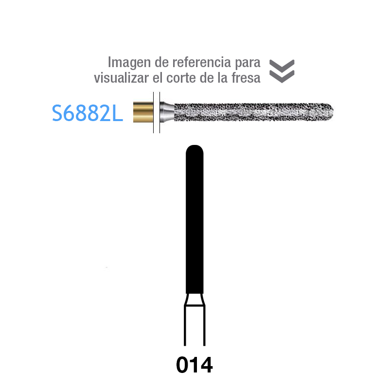 Fresas Diamante S6882L-314-014 FG dorada grano grueso  Komet - Caja de 5 unidades. Para turbina