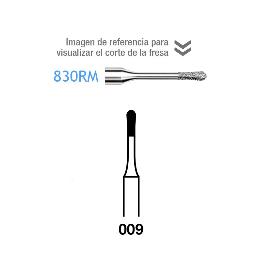 Fresas Diamante 830RM-313-009 FG aro rojo grano fino 46 micras tallo corto Komet - Caja de 5 unidades. Para turbina. Tallo corto