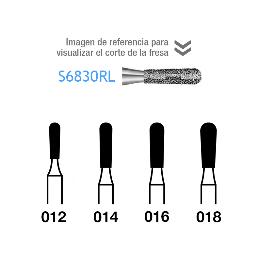 Fresa diamante S6830RL FG dorada grano grueso Serie 2000 170 micras  Komet - Caja de 5 unidades.