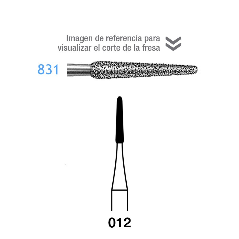 Fresas para periodoncia. Figura 831 CA aro rojo grano fino 46 micras Komet - Caja de 5 unidades. Para contra-angulo.