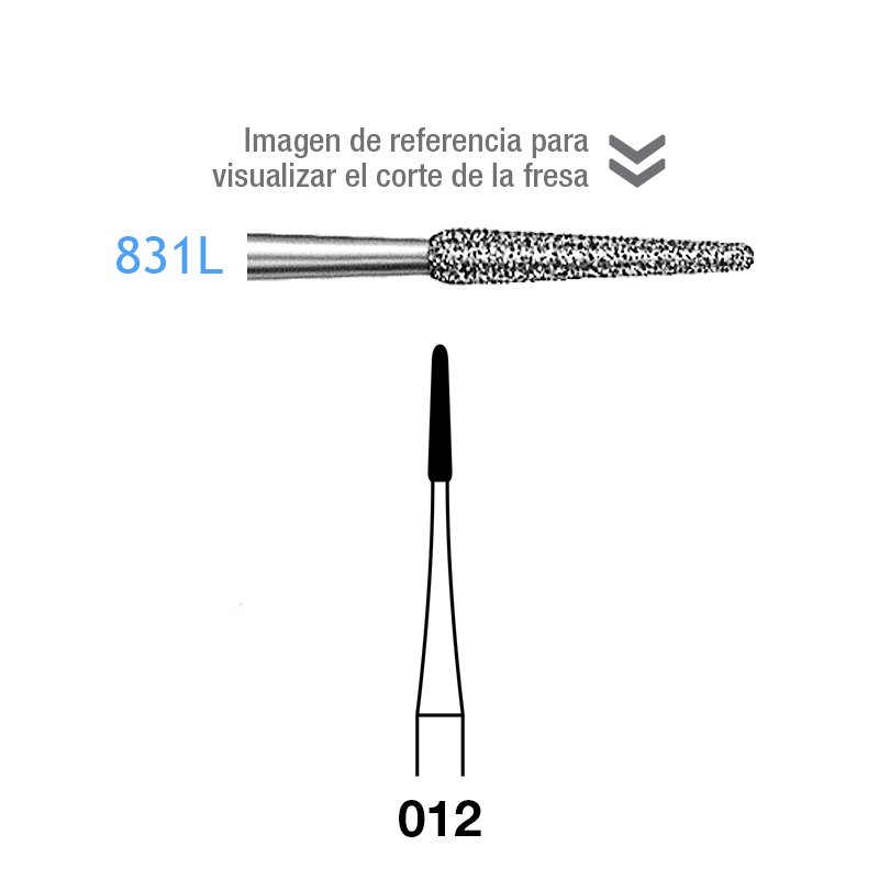 Fresas para periodoncia. Figura 831L - larga CA aro rojo grano fino 46 micras Komet - Caja de 5 unidades. Para contra-angulo.