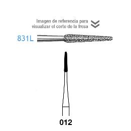 Fresas para periodoncia. Figura 831L - larga CA aro rojo grano fino 46 micras Komet - Caja de 5 unidades. Para contra-angulo.