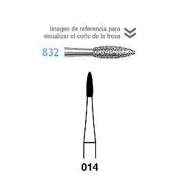 Fresas para periodoncia. Figura 832 CA aro rojo grano fino 46 micras Komet - Caja de 5 unidades. Para contra-angulo.