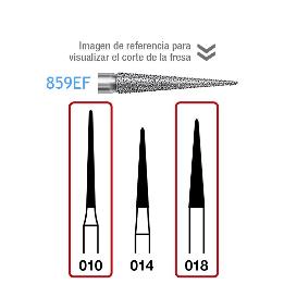 Fresas Diamante 859EF Komet - Caja de 5 unidades. Para turbina. Aro amarillo grano extra-fino 25 micras