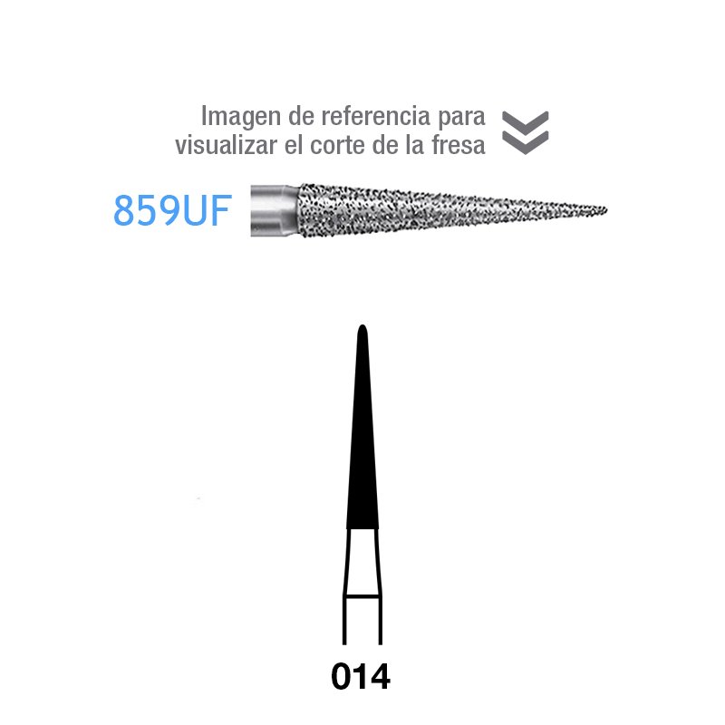 Fresas diamante 859UF-314-014 FG aro blanco grano ultra-fino 8 micras Komet - Caja de 5 unidades. Para turbina.