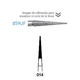 Fresas diamante 859UF-314-014 FG aro blanco grano ultra-fino 8 micras Komet - Caja de 5 unidades. Para turbina.