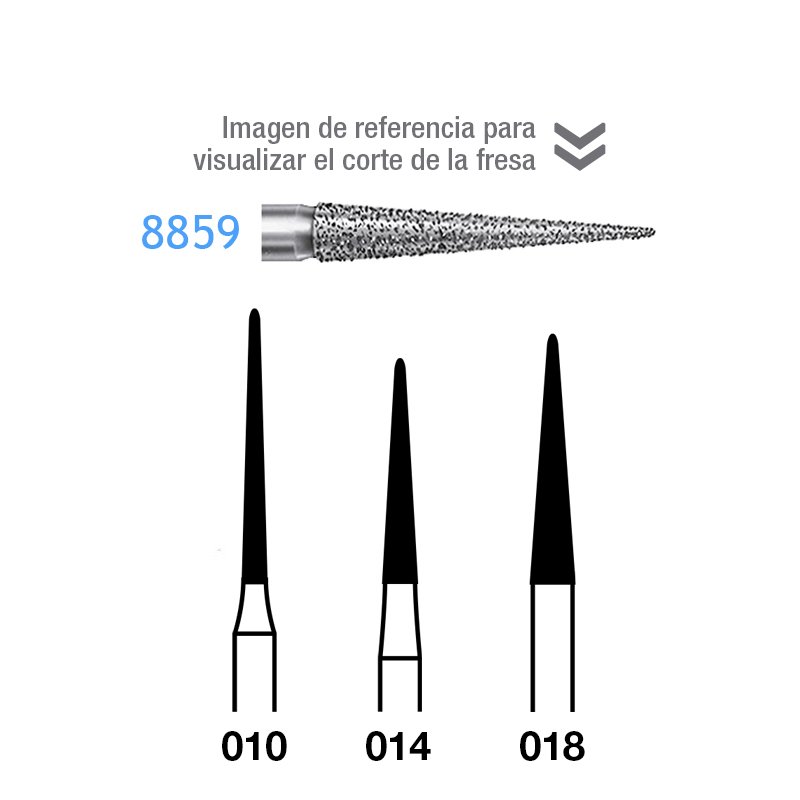 Fresas Diamante 8859 FG aro rojo grano fino 46 micras Komet - Caja de 5 unidades. Para turbina.