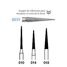 Fresas Diamante 8859 FG aro rojo grano fino 46 micras Komet - Caja de 5 unidades. Para turbina.