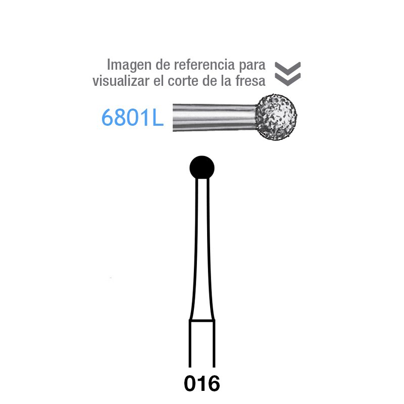 Fresas Diamante 6801L-314-016 FG aro dorado grueso 151 micras   Komet - Caja de 5 unidades. Para turbina.