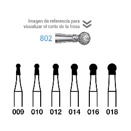 Fresas Diamante 802-314 FG grano medio 107 micras Komet - Caja de 5 unidades. Para turbina.