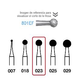Fresas Diamante 801EF-314-023 FG aro amarillo grano extra-fino 25 micras Komet - Caja de 5 unidades. Para turbina.
