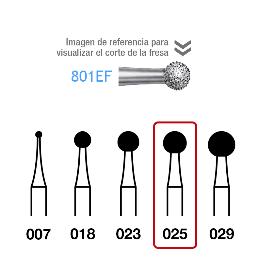 Fresas Diamante 801EF-314-025 FG aro amarillo grano extra-fino 25 micras Komet - Caja de 5 unidades. Para turbina.