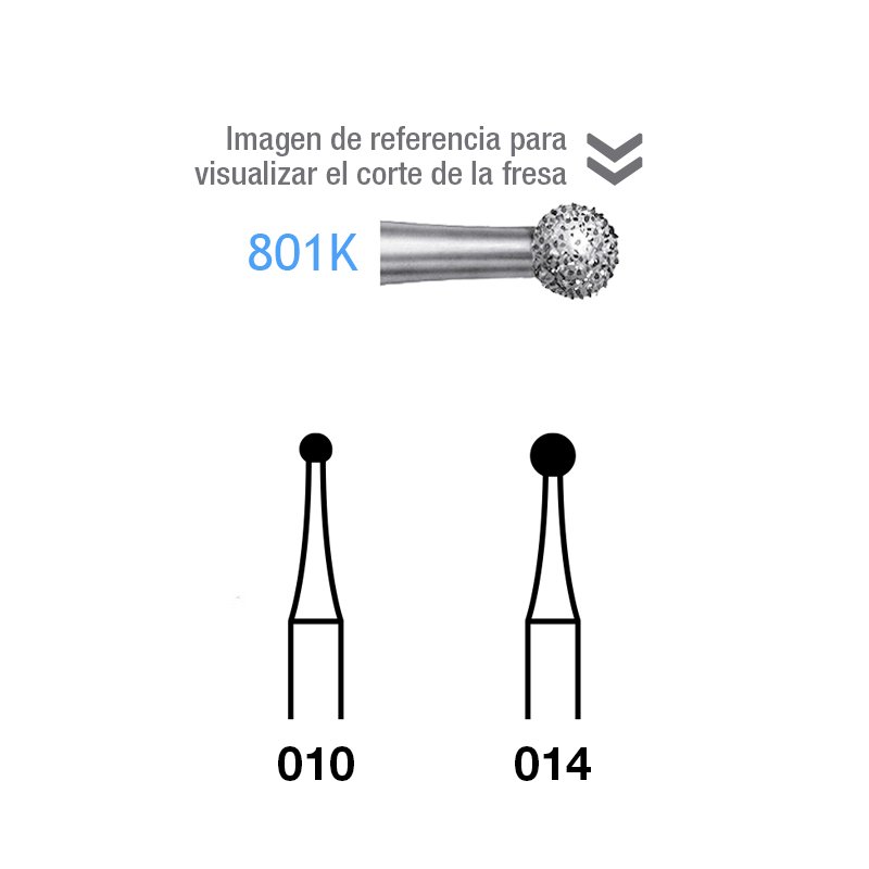 Fresas Diamante 801K-313 FG tallo corto Komet - Caja de 5 unidades. Para turbina. Tallo corto