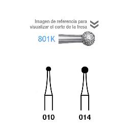 Fresas Diamante 801K-313 FG tallo corto Komet - Caja de 5 unidades. Para turbina. Tallo corto