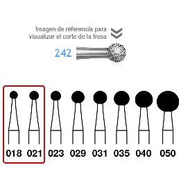 Fresas para cirugía Diamante 242-104-figursa 018 y 021 grano medio 107 micras Komet - Caja de 5 unidades. Para Pieza de Mano
