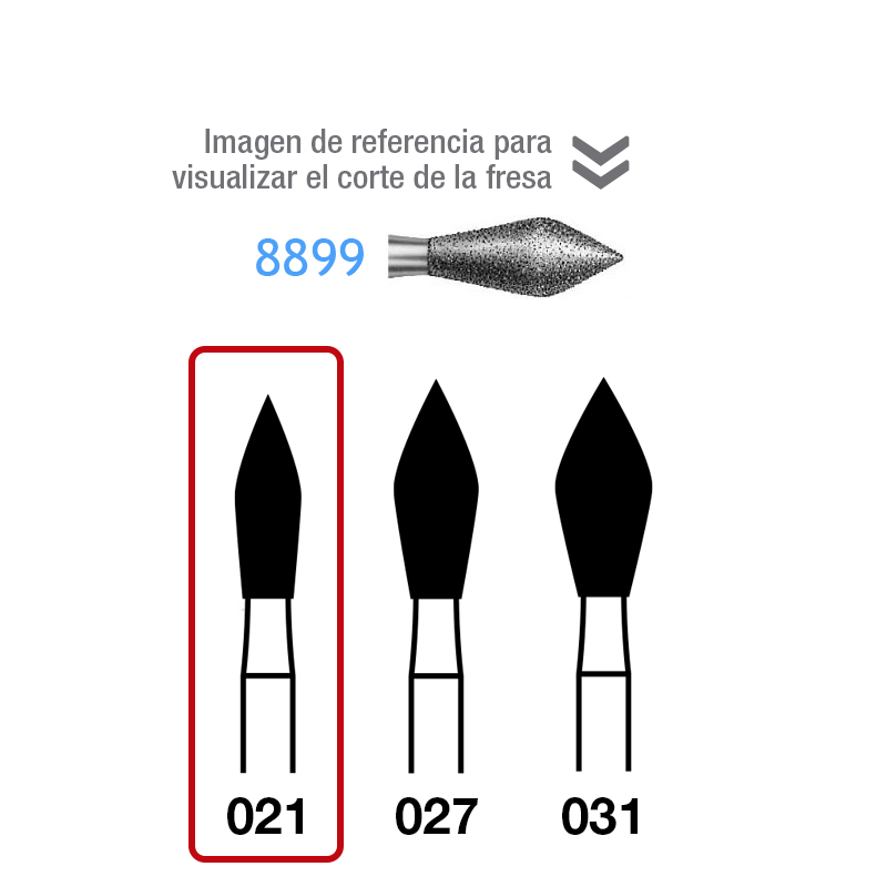 FRESAS 8899-314-021 FG aro rojo grano fino 46 micras Komet - Caja de 5 unidades. Para turbina.