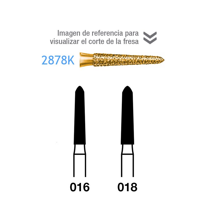 Fresas Diamante 2878K FG dorada grano grueso Serie 2000 170 micras  Komet - Caja de 5 unidades. Para turbina.