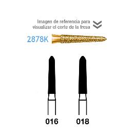 Fresas Diamante 2878K FG dorada grano grueso Serie 2000 170 micras  Komet - Caja de 5 unidades. Para turbina.