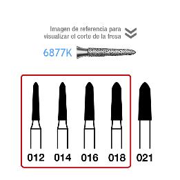 Fresas Diamante 6877K FG aro verde grano grueso 151 micras Komet - Caja de 5 unidades. Para turbina.