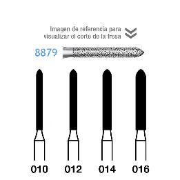 Fresas Diamante 8879 FG aro rojo grano fino 46 micras Komet - Caja de 5 unidades. Para turbina.