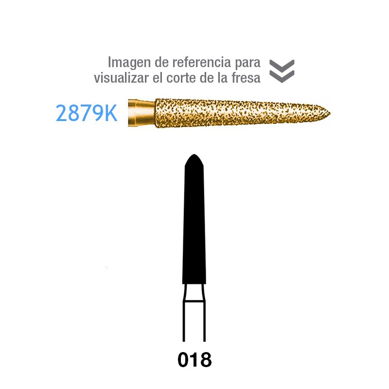 Fresas Diamante 2879K-314-018 FG dorada grano grueso Serie 2000 170 micras  Komet - Caja de 5 unidades. Para turbina.