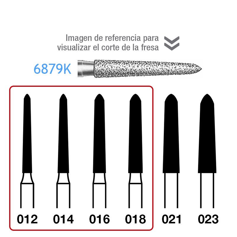 Fresas Diamante 6879K grosor 012 al 018 FG aro verde grano grueso 151 micras Komet - Caja de 5 unidades. Para turbina.