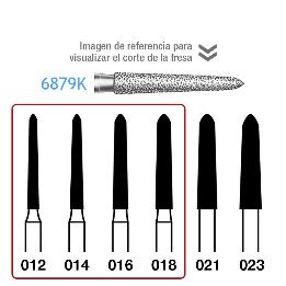 Fresas Diamante 6879K grosor 012 al 018 FG aro verde grano grueso 151 micras Komet - Caja de 5 unidades. Para turbina.