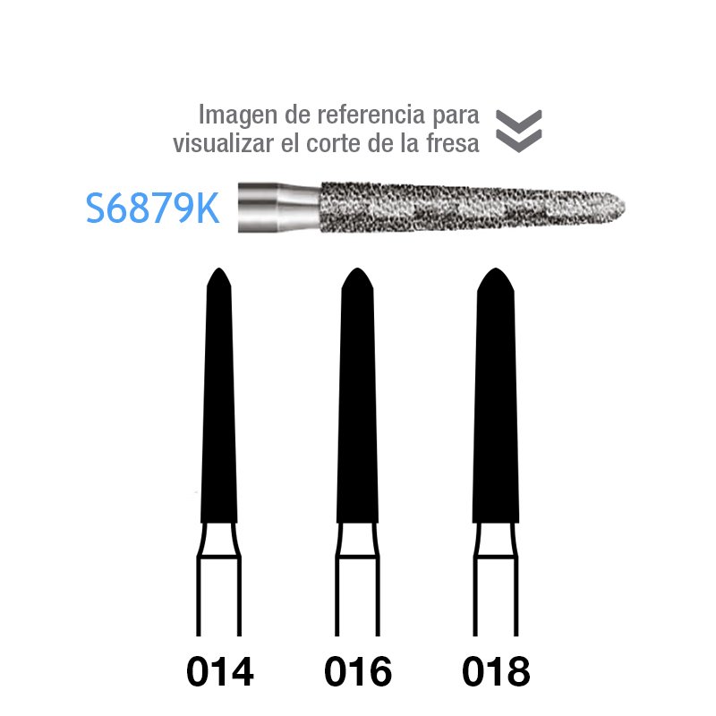 Fresas diamante S6879K FG dorada grano grueso Serie 2000 170 micras  Komet - Caja de 5unidades. Para turbina