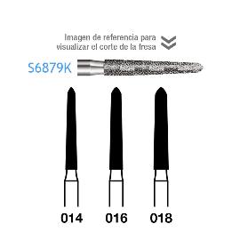 Fresas diamante S6879K FG dorada grano grueso Serie 2000 170 micras  Komet - Caja de 5unidades. Para turbina