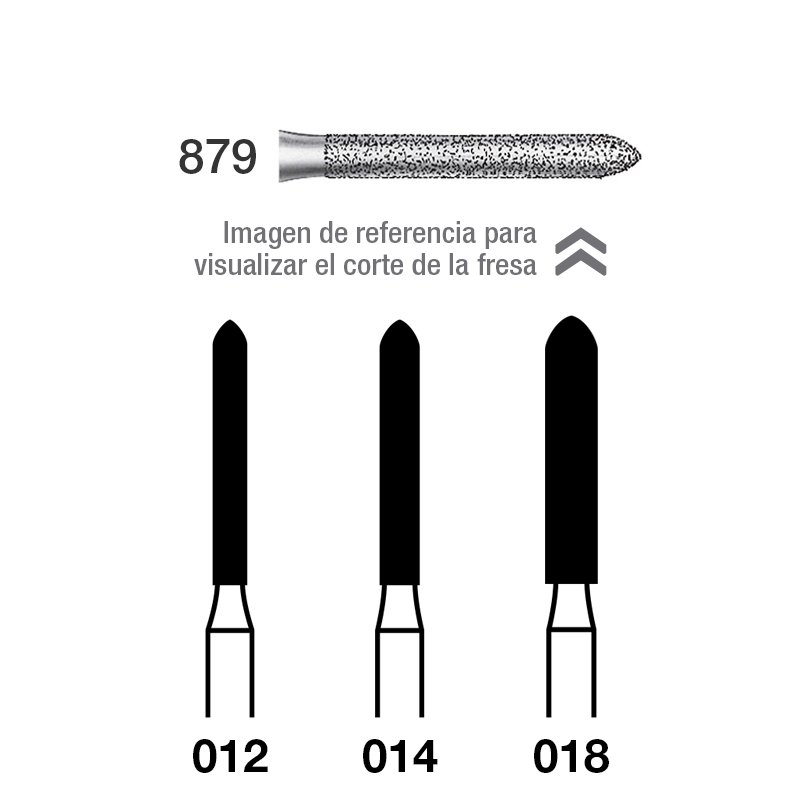 FRESAS Diamante 879 869- FG grano medio 107 micras Royal Dent - Caja de 5 unidades. Para turbina.