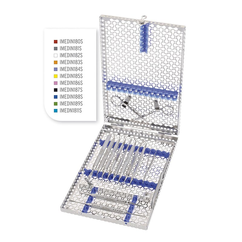 Casete 18 instrumentos IME1DIN18_S con clip y con bisagras. Hu-Friedy - Formato DIN Dimensiones: 290 x 184 x 34 mm