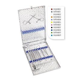 Cassete 13 instrumentos IME1DIN13 con el área para accesorios - Tijeras, portas etc Hu-Friedy - Formato DIN Dimensiones: 290 x 184 x 34 mm.