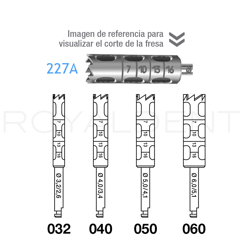 Trefina trepáno Fresa acero modelo 227A.204 para contra-ángulo Komet - Unidad.