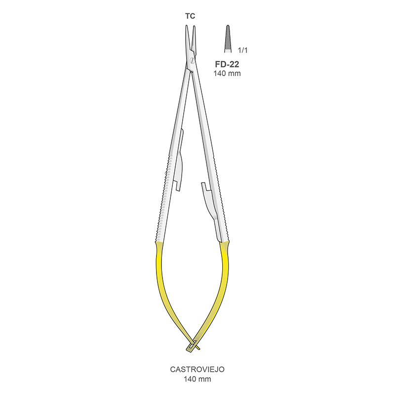Porta-agujas castroviejo FD-22 Bontempi - Recto, con puntas de T.C.