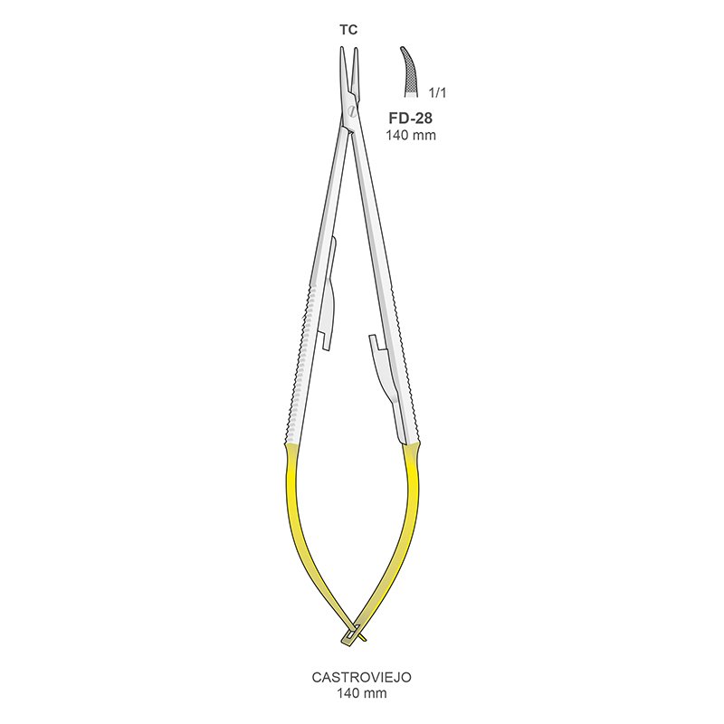Porta-agujas castroviejo FD-28 Bontempi - Curvo, con puntas de T.C.