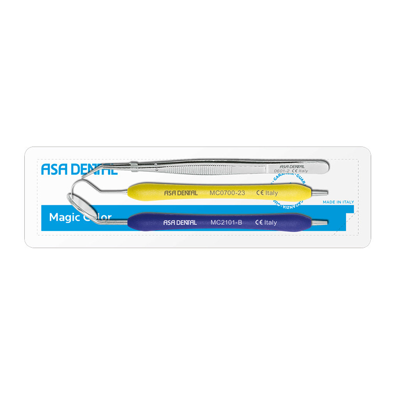 Kit de Diagnostico Espejo con mango rosca SS, Pinza London-College y Sonda número 23 Magic Blue Asa Dental - 