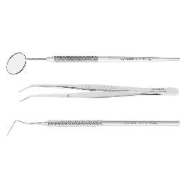 Kit de Diagnostico Espejo con mango rosca SS, Pinza London-College y Sonda número 9 Asa Dental - 
