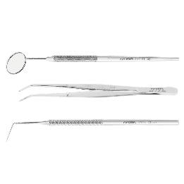 Kit de Diagnostico Espejo con mango rosca SS, Pinza London-College y Sondas número 6 Asa Dental - 