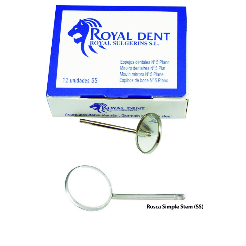 Espejos número 5 rosca simple S.S Royal Dent - Caja de 12 unidades
