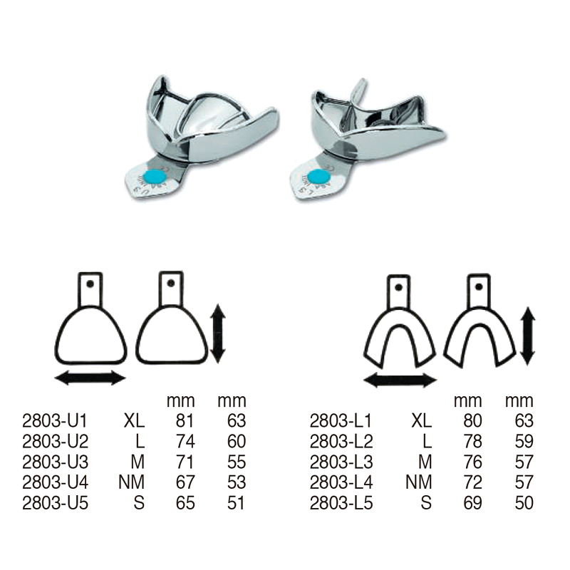 Cubetas lisas con reborde  Asa Dental - Unidad, con codificación de color