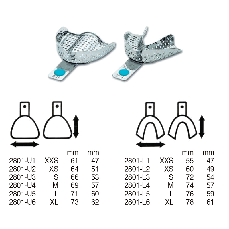 Cubetas perforadas con reborde  Asa Dental - Unidad, con codificación de color