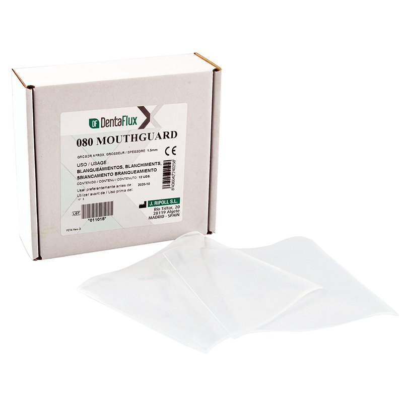 Plancha blanqueamiento Mouthguard 080 2 mm (blandas) Dentaflux - Caja de 12 unidades. Blanqueamientos, fluorizaciones.