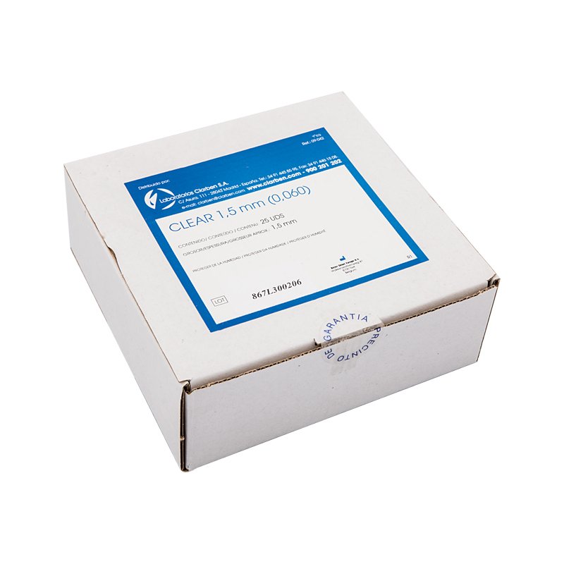 Clear 1,5 mm - rígidas Laboratorios Clarben - Caja de 25 unidades. Cuadradas